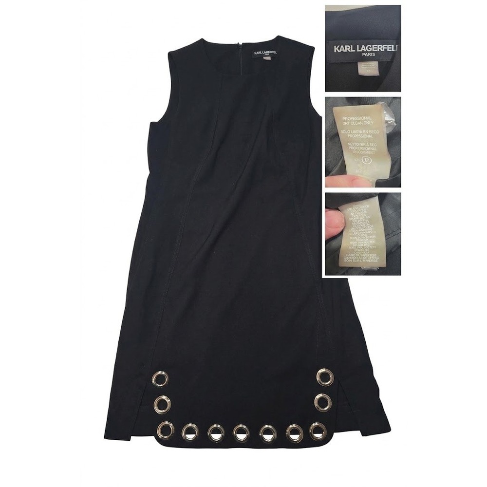 Karl Lagerfeld Paris Dress Womens 10 Black Grommet Hem Sleeveless Sheath LBD